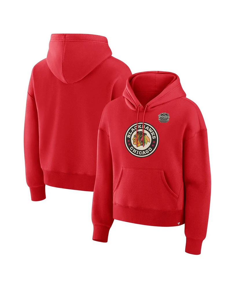 Fanatics Women's Athletic Red Chicago Blackhawks 2025 Winter Classic Primary Logo Pullover Hoodie