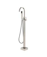 Freestanding Bathtub Faucet Floor Mount Tub Filler Brushed Nickel Brass Bathroom Faucets Single Handle with Hand Shower