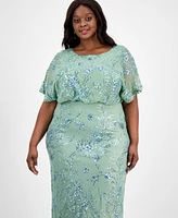 Sl Fashions Plus Round-Neck Blouson Sequin Dress