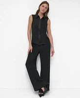 Dkny Women's Sleeveless Button-Front Collared Blouse