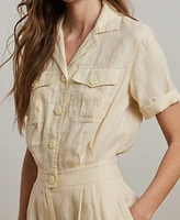 Lauren Ralph Petite 100% Linen Embroidered Short-Sleeve Jumpsuit