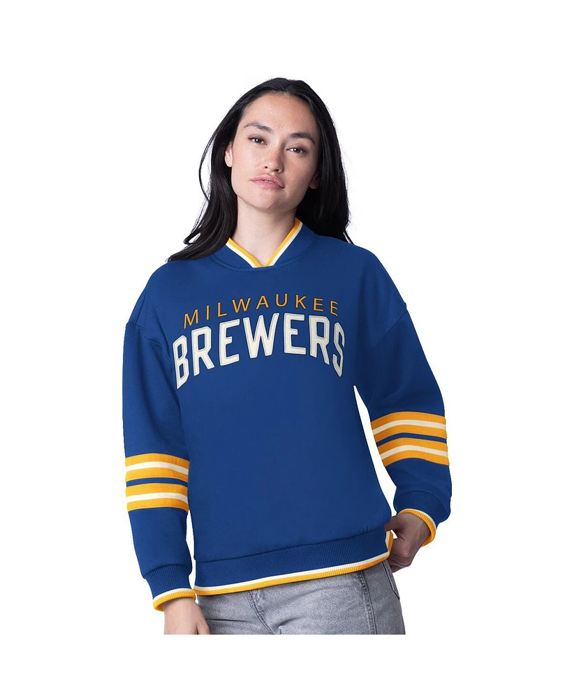 Starter Women's Royal Milwaukee Brewers Wild Card Oversized Pullover Sweatshirt