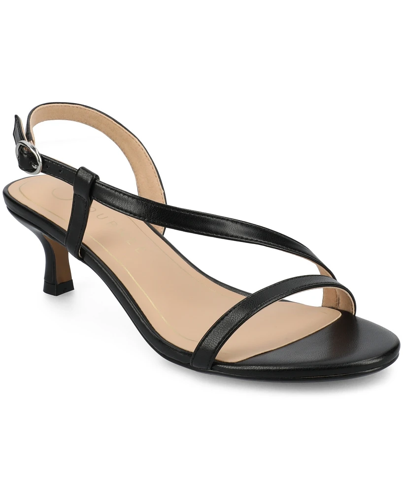 Journee Collection Women's Jemry Asymmetrical Strap Kitten Heel Dress Sandals