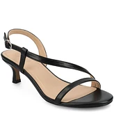 Journee Collection Women's Jemry Asymmetrical Strap Kitten Heel Dress Sandals