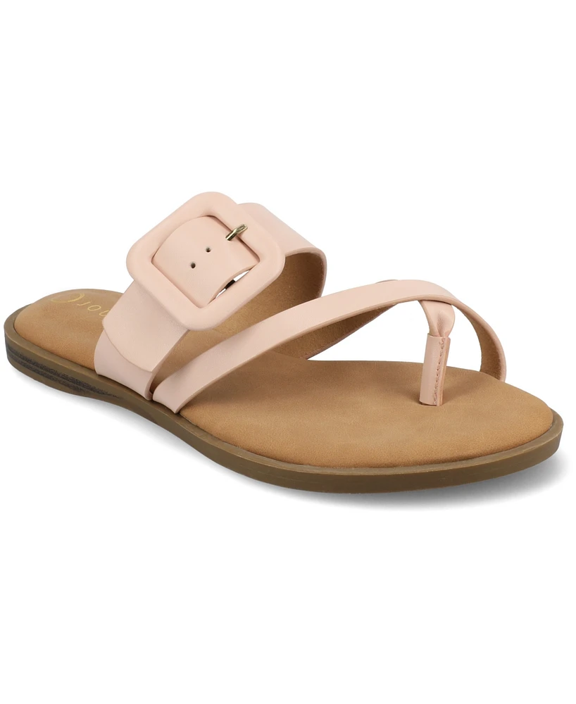 Journee Collection Women's Layra Strappy Buckle Flat Sandals