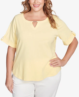 Hearts Of Palm Plus Making Waves Solid Short Sleeve Top