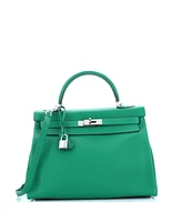 Pre-Owned HERMES Kelly 32 Handbag Green Togo with Palladium Hardware