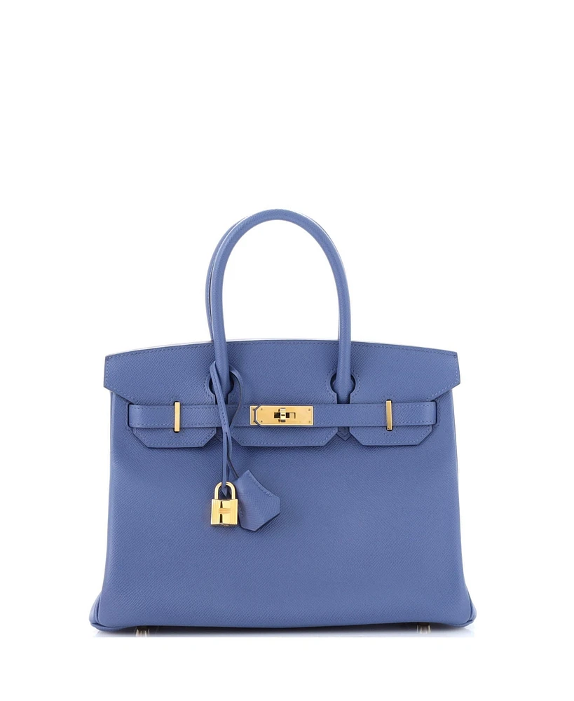 Pre-Owned HERMES Birkin 30 Handbag Blue Epsom with Gold Hardware