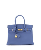 Pre-Owned HERMES Birkin 30 Handbag Blue Epsom with Gold Hardware