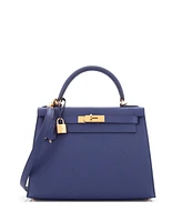 Pre-Owned HERMES Kelly 28 Handbag Blue Epsom with Gold Hardware