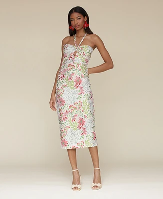 Avec Les Filles Women's Floral Brocade Halter Midi Dress