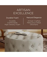 Maven Lane Marcy Traditional Round Ottoman in Dove Fabric Upholstery