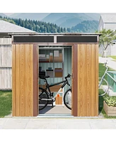 6ft x 5ft Outdoor Metal Storage with Transparent plate and Foundation for Backyard Garden Patio --Coffee
