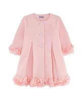 Blueberi Boulevard Baby Girls 2-Piece Rosette Trim Textured Swing Coat and Tulle Dress Set