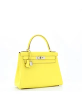 Pre-Owned HERMES Kelly 28 Handbag Yellow Evercolor with Palladium Hardware