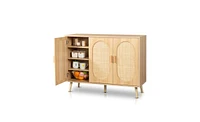 Modern Rattan Shoe Storage Cabinet with 3 Doors and Adjustable Shelves