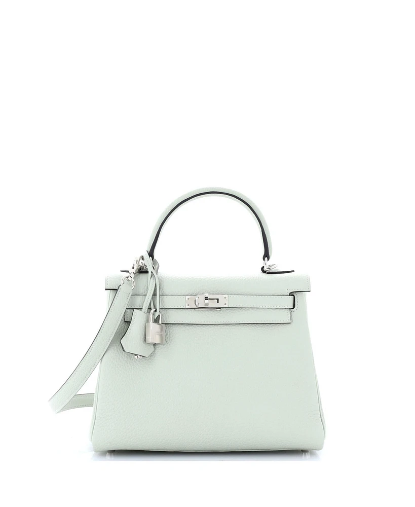 Pre-Owned HERMES Kelly 25 Handbag Grey Clemence with Palladium Hardware