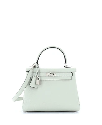 Pre-Owned HERMES Kelly 25 Handbag Grey Clemence with Palladium Hardware
