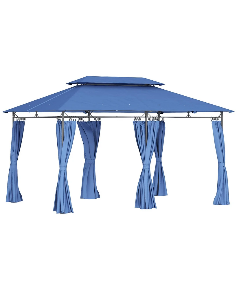 Outsunny 10' x 13' Double Roof Patio Gazebo with Curtains, Dark