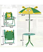 Qaba Kids Picnic Table and Chair Set with Height Adjustable Umbrella,