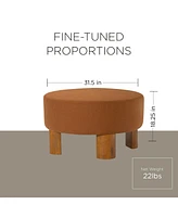 Maven Lane Celia Contemporary Upholstered Ottoman with Refined Brown Wood Finish
