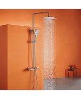 10 Inches Wall Mount Thermostatic Rain Shower System with Handheld and Tub Spout, Brushed Nickel