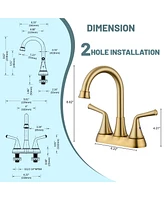 Two Handle Bathroom Faucet with Drain Assembly 4-Inch Centerset Sink 3 Hole Lavatory Vanity Faucets Pop-up Drain, Bru