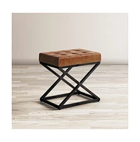 Global Archive Distressed Genuine Leather Ottoman Stool