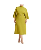 Eloquii Women's Plus Cape Sleeve Belted Midi Dress