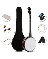 Sonart 5 String Geared Tunable Banjo 24 Brackets Closed Back Remo Head w/ Case