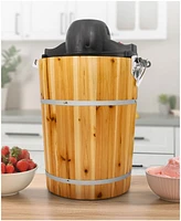 Elite Cuisine 6 Quart Old Fashioned Pine Bucket Electric/Manual Ice Cream Maker