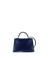 Pre-Owned HERMES Kelly 20 Handbag Blue Box Calf with Palladium Hardware
