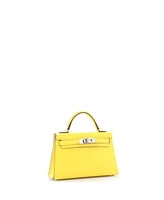 Pre-Owned HERMES Kelly 20 Handbag Yellow Epsom with Palladium Hardware