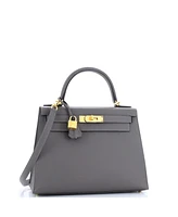 Pre-Owned HERMES Kelly 28 Handbag Grey Epsom with Gold Hardware
