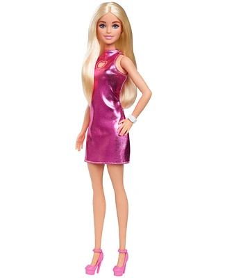 Barbie Fashionistas Doll 230 in Metallic Pink Minidress with Heart Cut-Out, Blond Hair