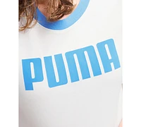 Puma Women's Cotton Logo Contrast-Trim Cropped T-Shirt