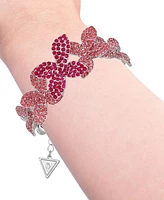 Guess Silver-Tone Crystal Pave Large Flower Link Bracelet