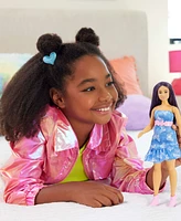 Barbie Fashionistas Doll 231 in Denim Butterfly Dress with Pink Belt, Purple Hair