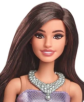 Barbie Fashionistas Doll 234 in Sequined Purple Dress and Silvery Accessories, Brown Hair