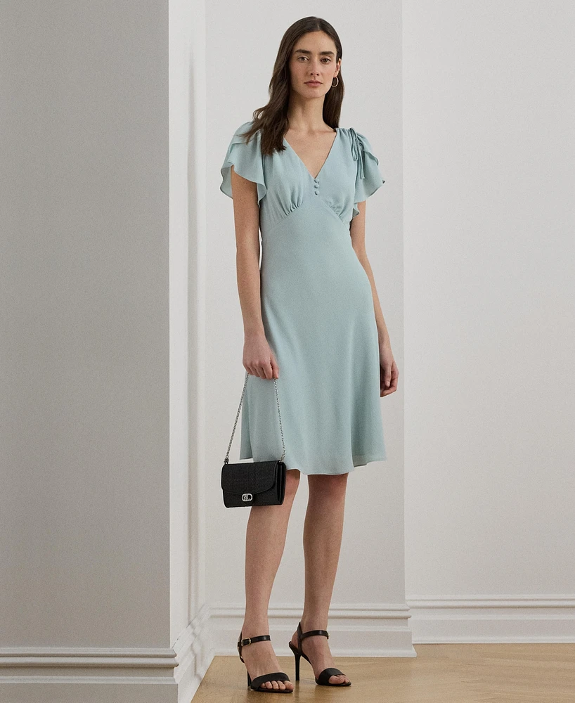 Lauren Ralph Women's Bubble Crepe Flutter-Sleeve Dress