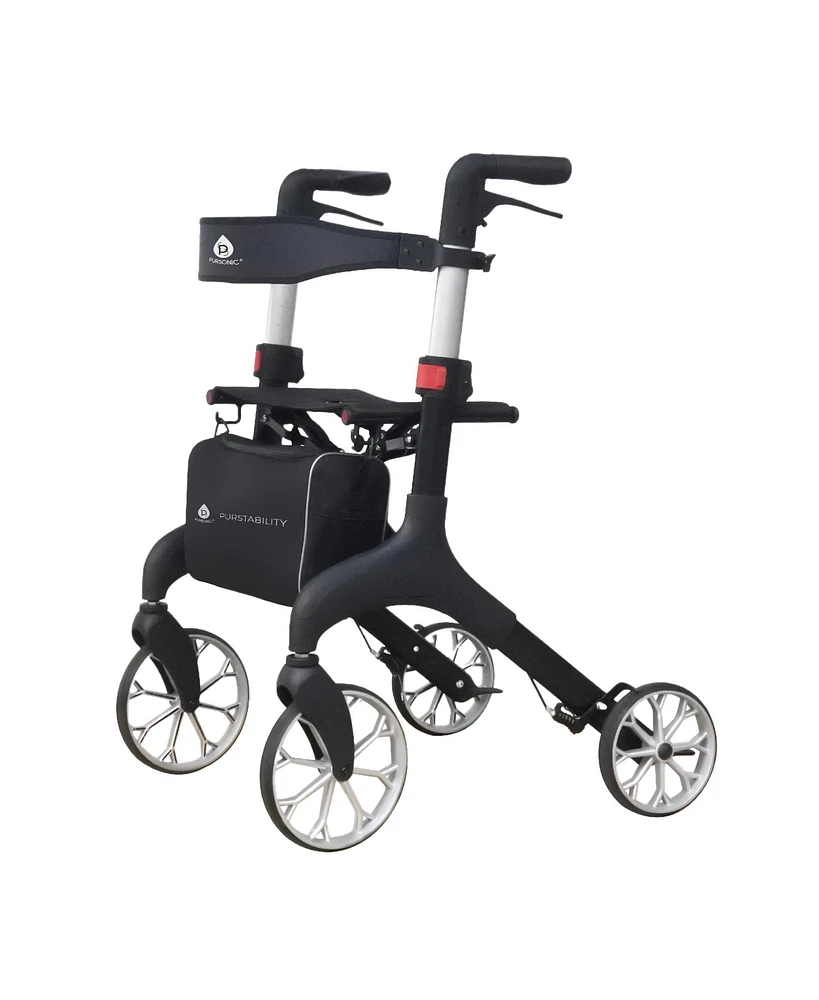 Foldable Wheeled Walker with Adjustable Height, 9-Inch Front and 8-Inch Rear Wheels, 300 lb Capacity