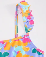 Breaking Waves Big Girls Flower Sunset Flutter-Strap Cut-Out One-Piece Swimsuit