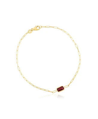 The Lovery Garnet Bezel Paperclip Bracelet 14K Gold