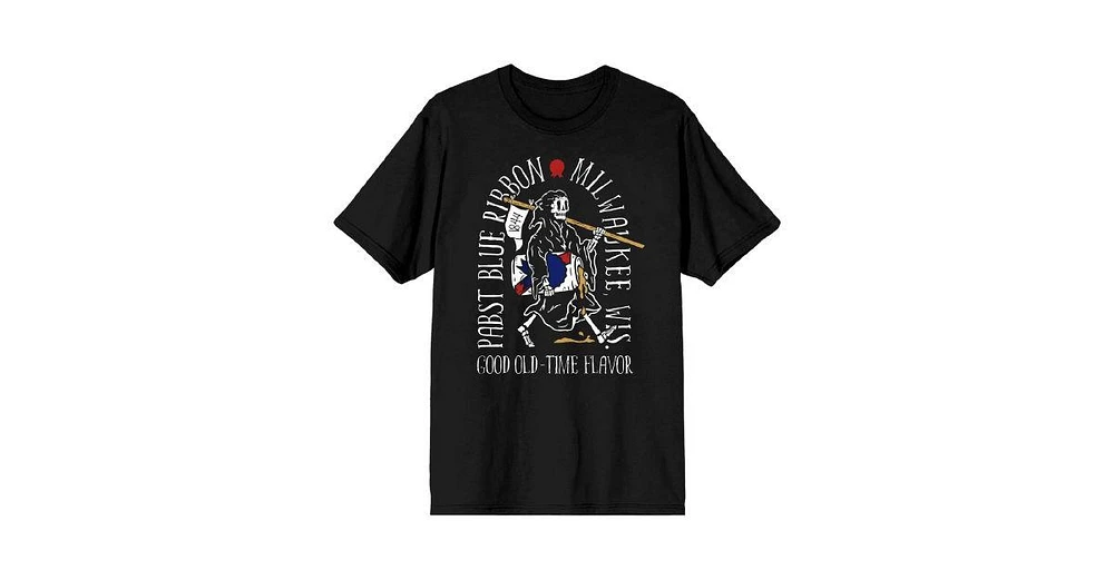 Pabst Blue Ribbon Men's Grim Reaper Good Old-Time Flavor Black T-shirt-Small