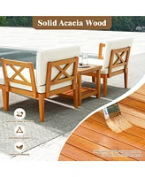 5 Pieces Acacia Wood Patio Chaise Lounge Chair Set with Ottoman and Cushions