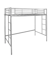 Twin Loft Bed Frame with Dual Ladders and Full-Length Guardrail