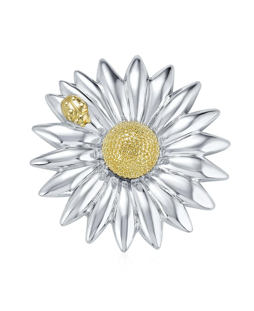 Bling Jewelry Two Tone Brooch Pin Fashion Ladybug Sunflower Daisy Scarf Silver Gold Plated