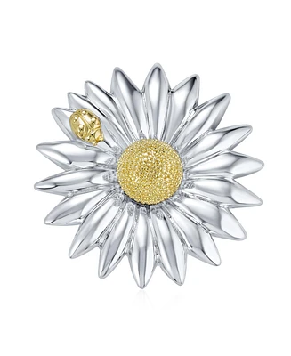 Bling Jewelry Two Tone Brooch Pin Fashion Ladybug Sunflower Daisy Scarf Silver Gold Plated