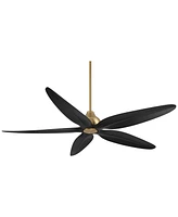 60" Lotus Bay Modern Indoor Outdoor Ceiling Fan 5 Blade Led Light Remote Control Brass Finish Black Blades Bedroom Patio Living Room Kitchen Porch Dam