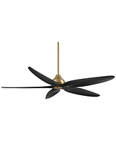 60" Lotus Bay Modern Indoor Outdoor Ceiling Fan 5 Blade Led Light Remote Control Brass Finish Black Blades Bedroom Patio Living Room Kitchen Porch Dam